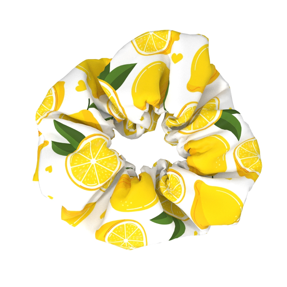 1pc Women's Fabric Scrunchie, Thick Hair Tie, Hair Accessory, Gift For Parties, Suitable For Gifting, Holiday Events, Fruit Spring/summer Element Pattern, Lemon And Orange