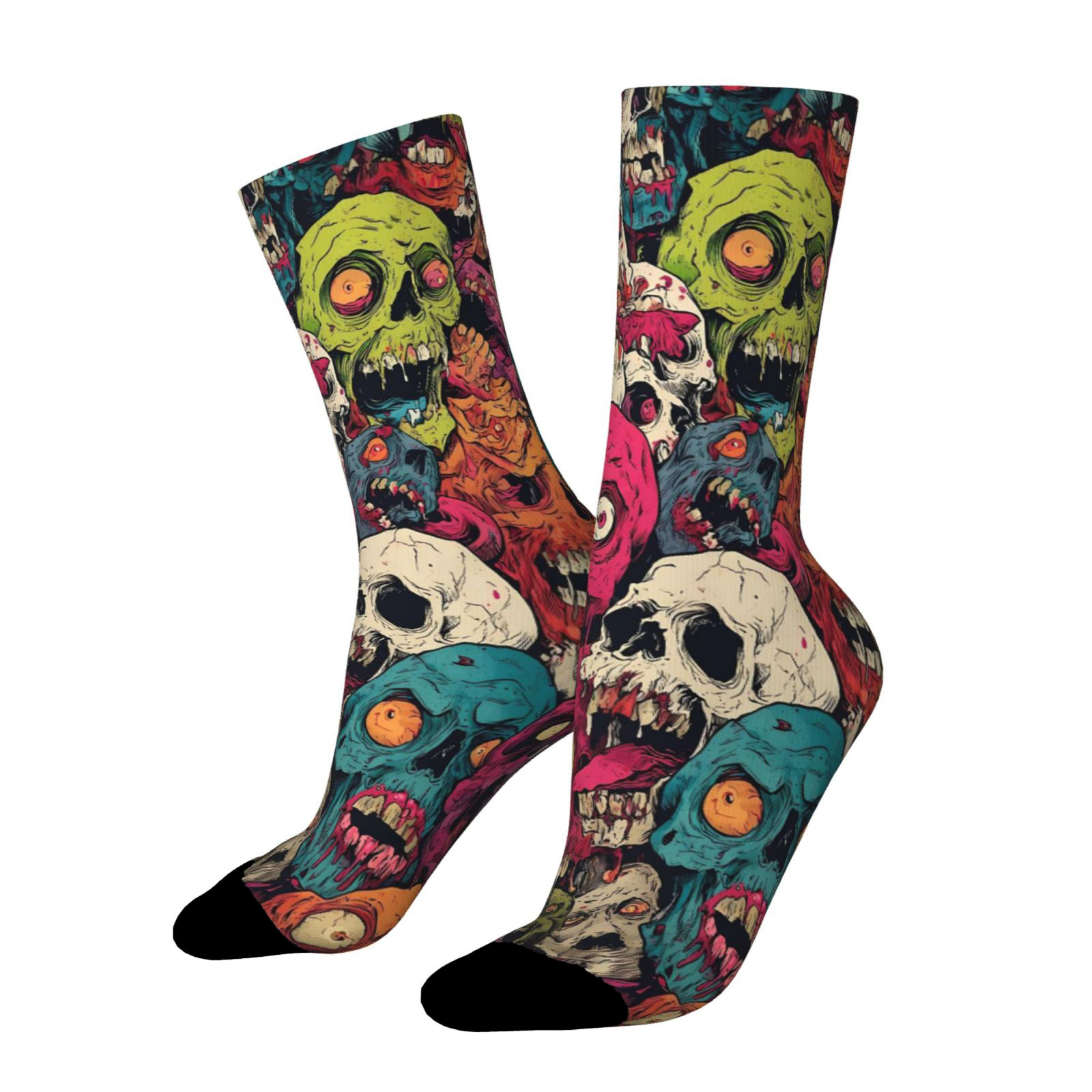 TEMU Unisex Outdoor Socks With Halloween And Skull Print, Mid-calf Length, Machine Washable, Comfortable And Breathable, Perfect For , Stylish For Casual Attire