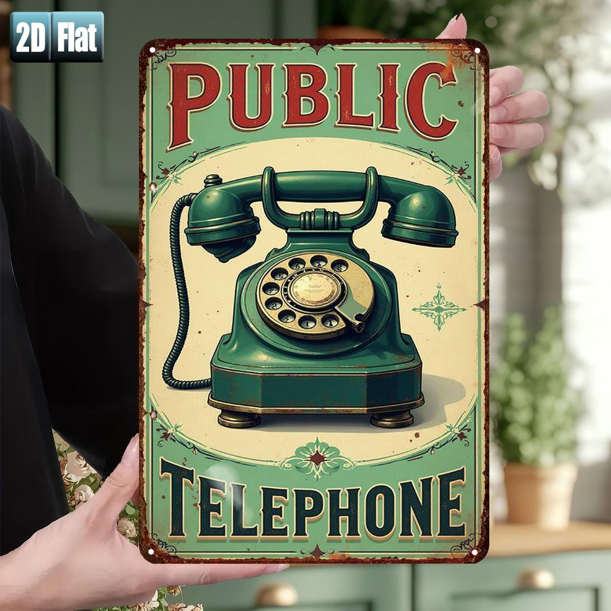 TEMU 2d Flat, 1pc Vintage Public Telephone Sign - Vintage Wooden Wall-mounted, Suitable For Room, Restaurant, Bar, Garage Decoration - Sign, Suitable