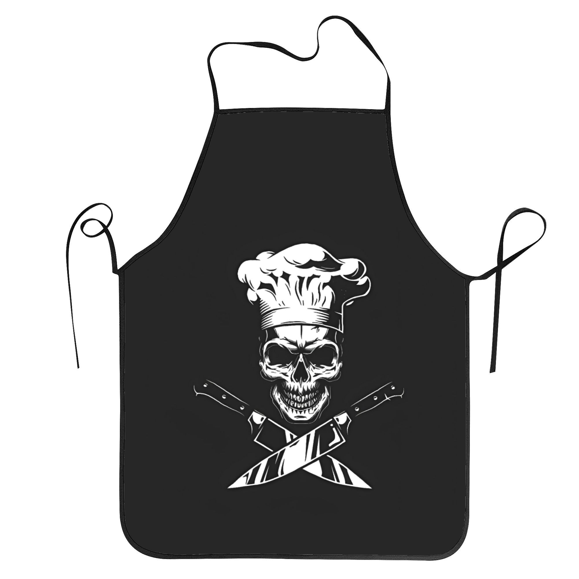 

Vintage Chef Skull And Apron, 100% Polyester Woven Fabric, Slight Stretch, Patterned Print, 190gsm, Cooking Kitchen Apron With Pockets