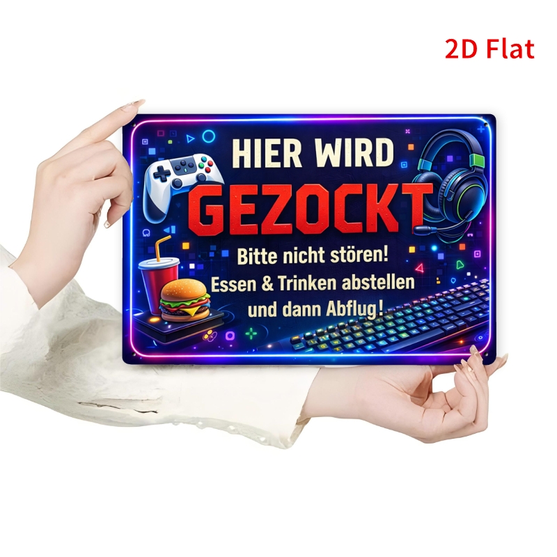 2d Flat, [2d Flat Printing] No Electricity/no Light 1pc - 30x20cm " Wird Gezockt" Tin Sign, Decorative Sign, Gaming Room Wall Art For , Teen Room, For Man Cave Decor, 2d Flat