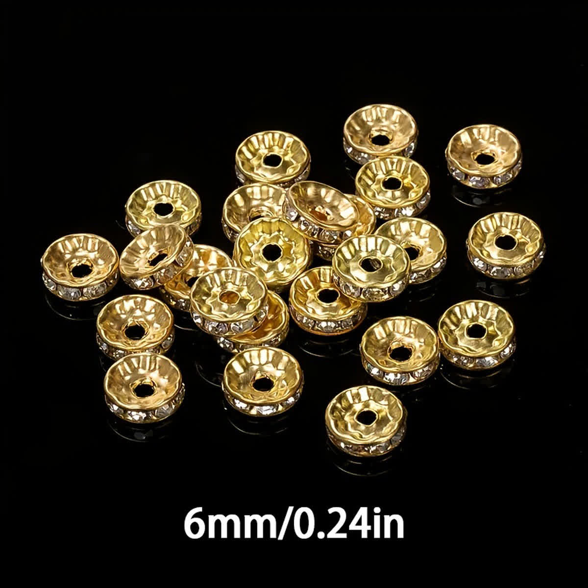 TEMU 30pcs 6/8/10mm Silvery/golden Stainless Steel Round Disc Rhinestone Spacer Beads For Artwork, Alloy/metal Crafts, Making, Handmade Beading Diy