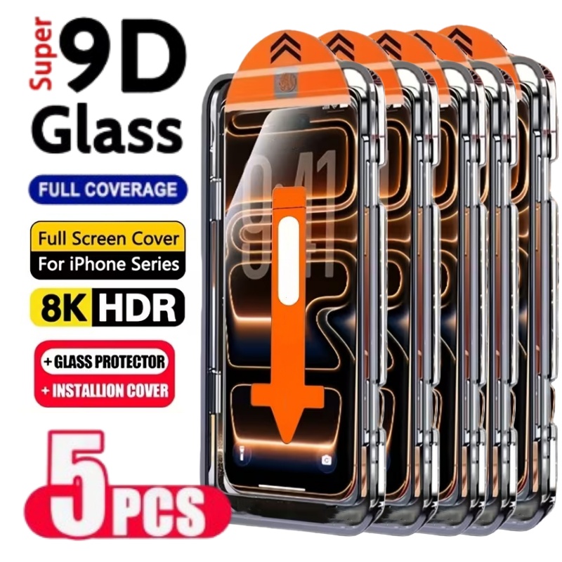 E-shop 5-teiliges 4K Ultra HD Glänzendes Gehärtetes Glas Bildschirmschutz-Set mit automatischer Ausrichtung, für iPhone 17 Pro Max/17 Air/16 Pro Max/16