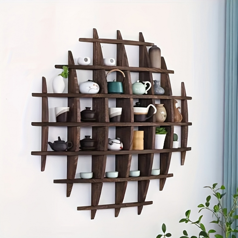 vintage wooden wall shelf classic wall mounted decorative display for art cups and plants in living room or bedroom featuring two shelves with two tiers shelves for displaying items floating shelve