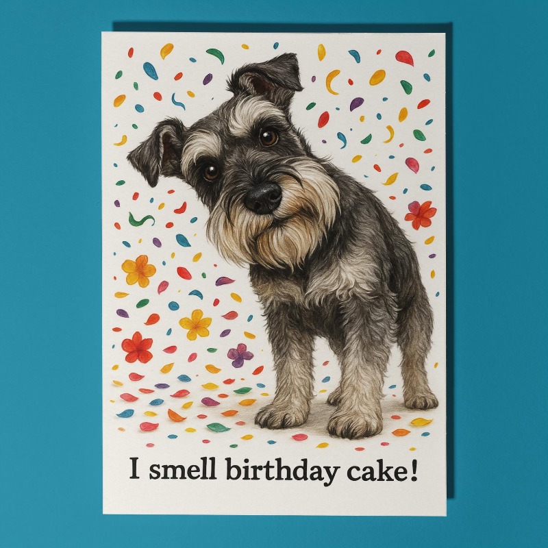 TEMU 1pc Schnauzer Dog Birthday Card Suitable For Schnauzer Owners - Front & Inside With Self-sealing Closure, Funny Schnauzer-themed Greeting Card