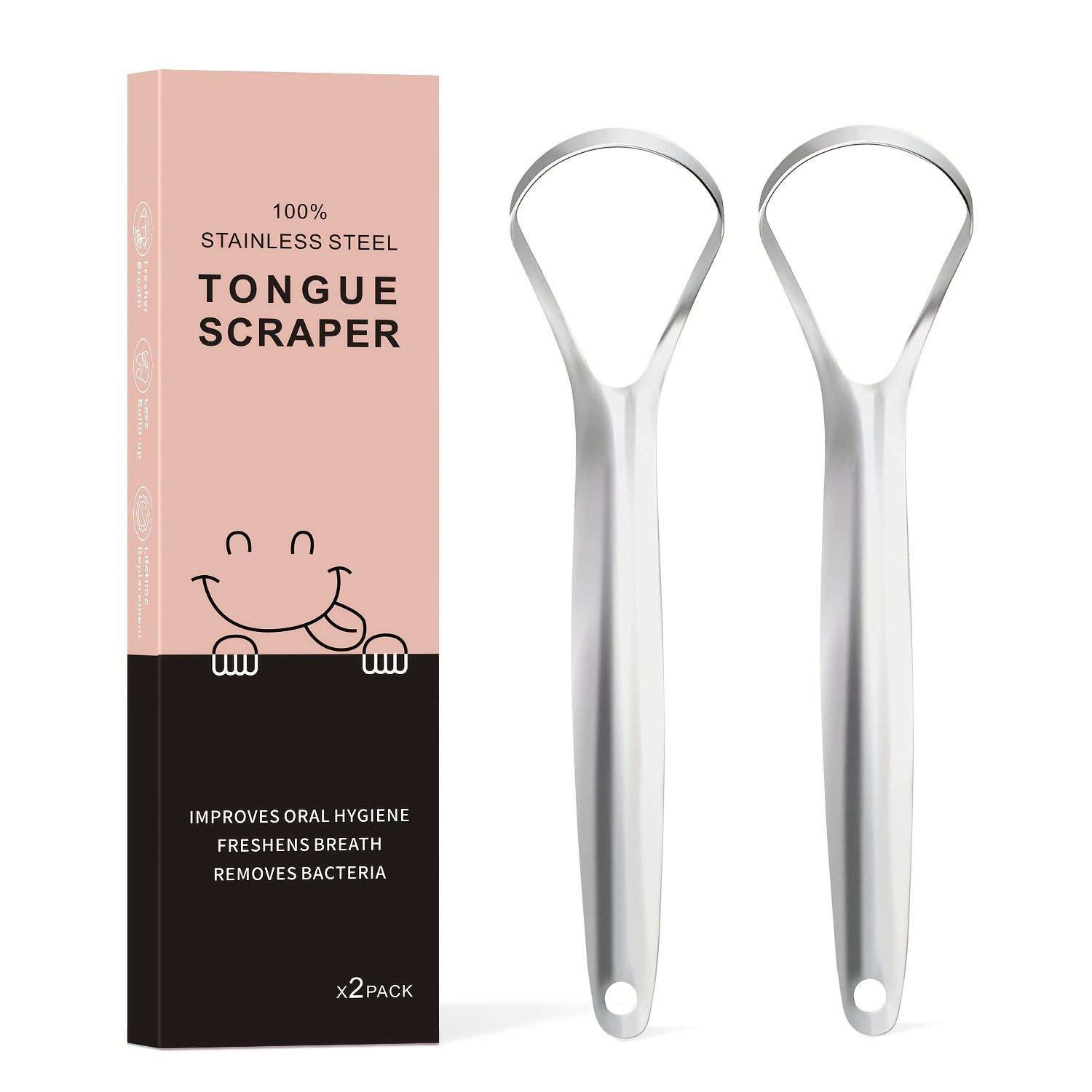 2pcs Stainless Steel Tongue Scraper for Adults - Curved Design Oral Hygiene Tool, Odorless & Hygienic Tongue Cleaner for Fresh Breath, Daily Dental Care, Sleek Metallic Finish, Smooth Finish on the go