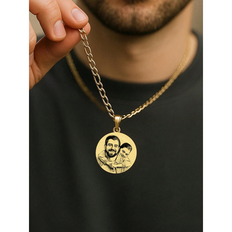 TEMU 1 Custom Cuban Chain Necklace With Laser-engraved Portrait Pendant, Personalized Couple's Commemorative 304 Stainless Steel Hip-hop Photo