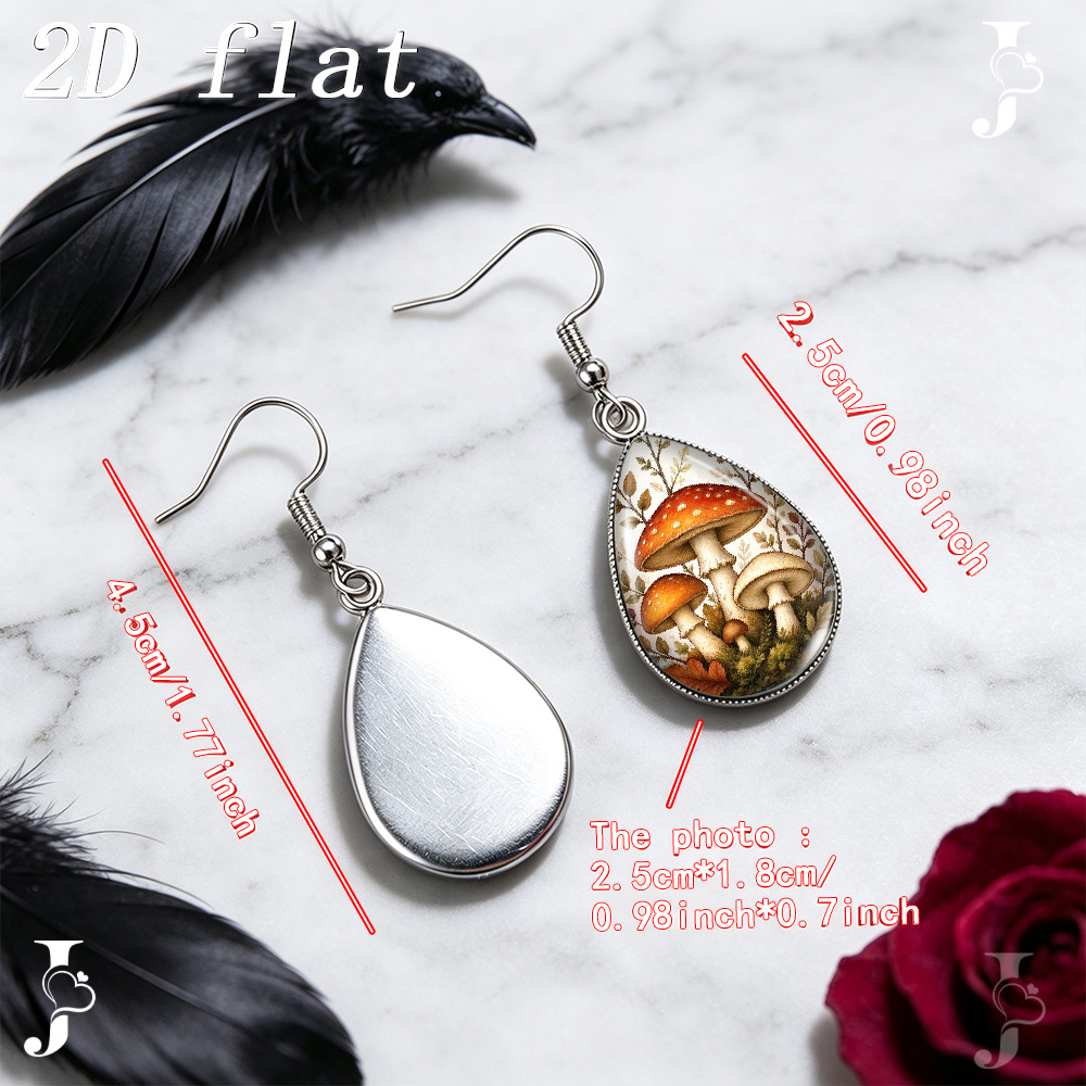 Teardrop Dangle Earrings with Vintage Red Mushroom Pattern