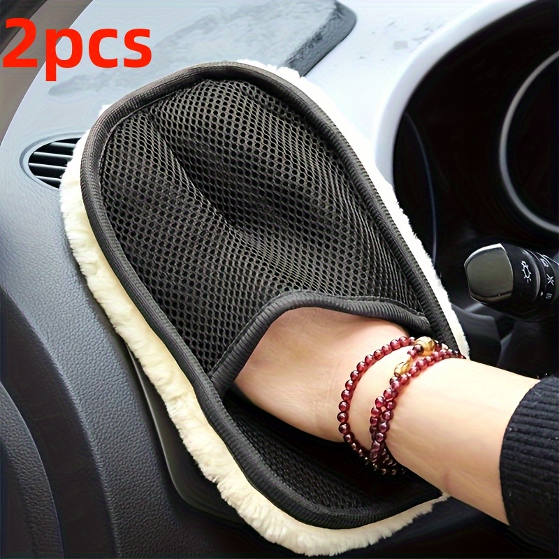 TEMU 2pcs Soft Microfiber Car Cleaning Gloves, 6x10 Inches - Hair And Dust Removal, Used For Vehicle Maintenance, Linen Material, Cleaning Supplies