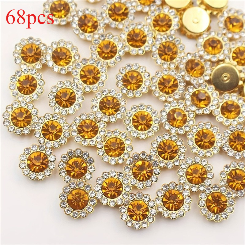 TEMU 68pcs 1.0cm/0.39in Double Acrylic Rhinestone, Shaped Like A Sunflower, With A Flat Bottom. Decorative Flowers Are Very Suitable For Making Hair