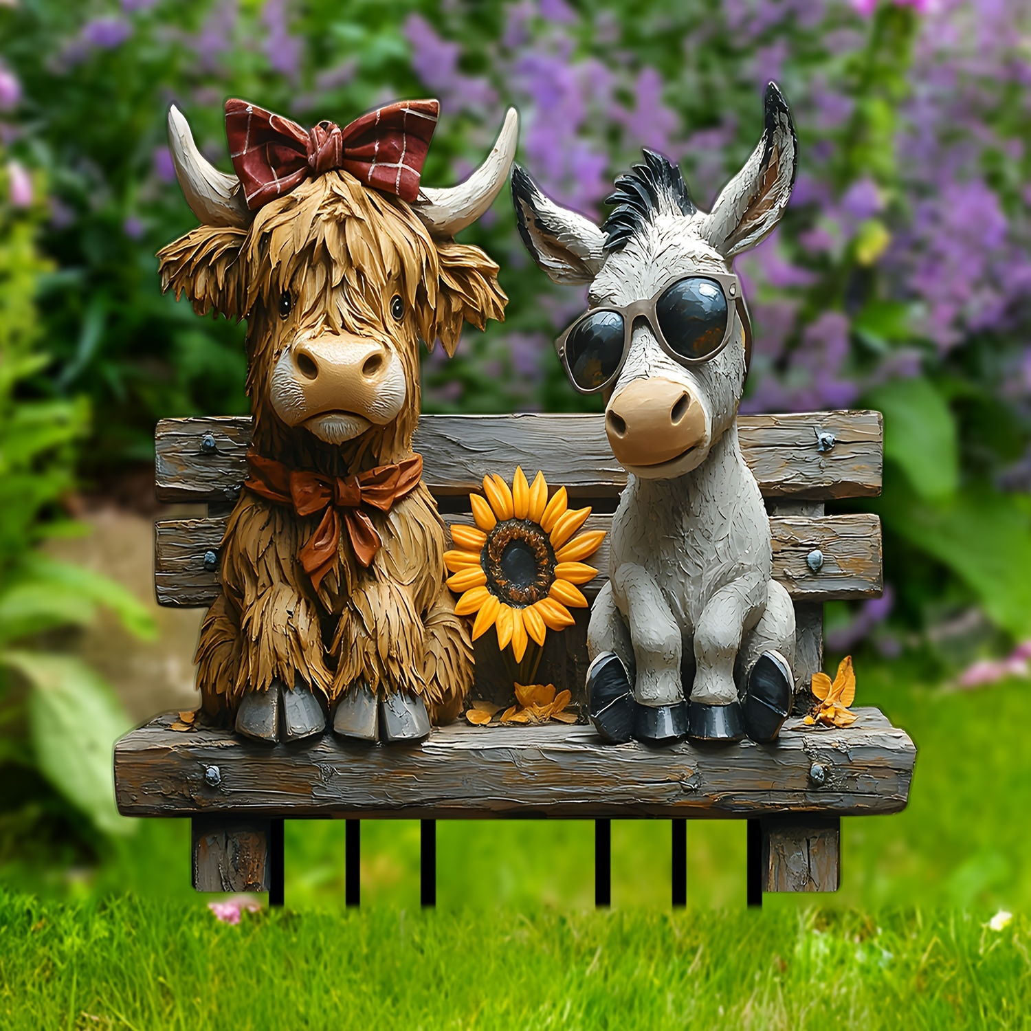 

2d Flat, Festival Animal Garden : Highland Cow And Donkey With Sunflower-perfect Christmas Decorations