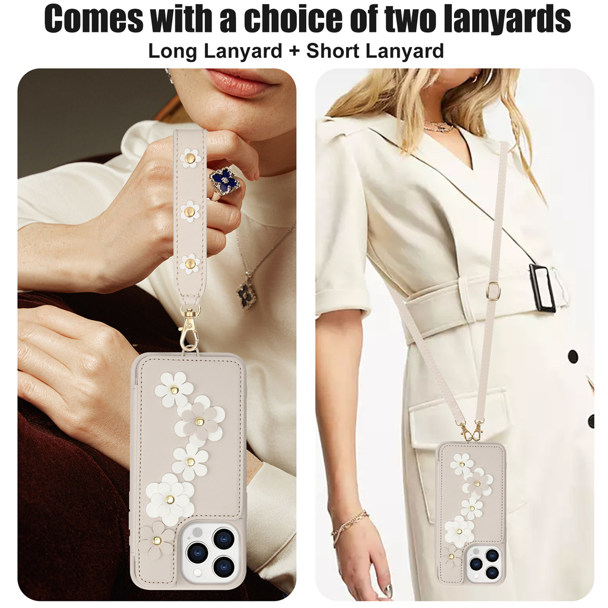 for iPhone 16 15 14 13 12 11 Pro Max 16 Plus 15 Plus 14 Plus SE 2022 SE 2020 7 8 Plus X XS XR XS Max Case, Wallet with Card Holder, Cute Flower Design Crossbody Phone Purse for Women, Magnetic Kickstand Shockproof Cover with Wrist Strap Lanyard Phone Case