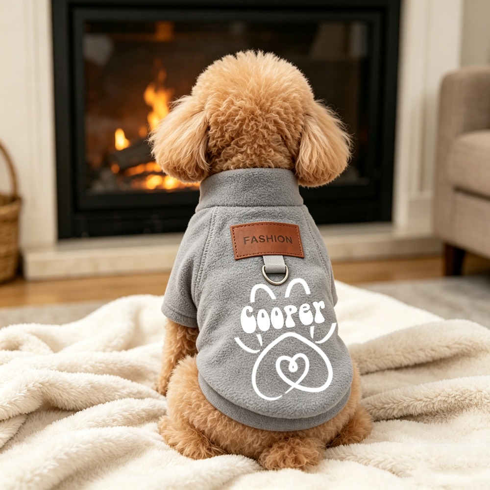 TEMU Personalized Pet Fleece Sweatshirt, Soft And Warm Autumn/winter Dog Coat, Customizable Name With Traction Safety Ring, Cat And Dog Universal,