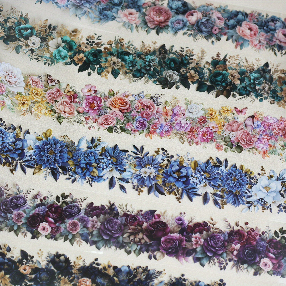 TEMU 6rolls Transparent Pet Tape Stickers Flowers Decorative Tape Stickers Set For Scrapbooking Junk Journal Diary Embelishment Collage Stickers