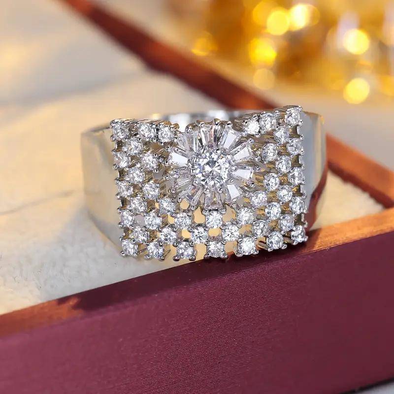Luxury Full Pave Shiny Zirconia Flower Ring