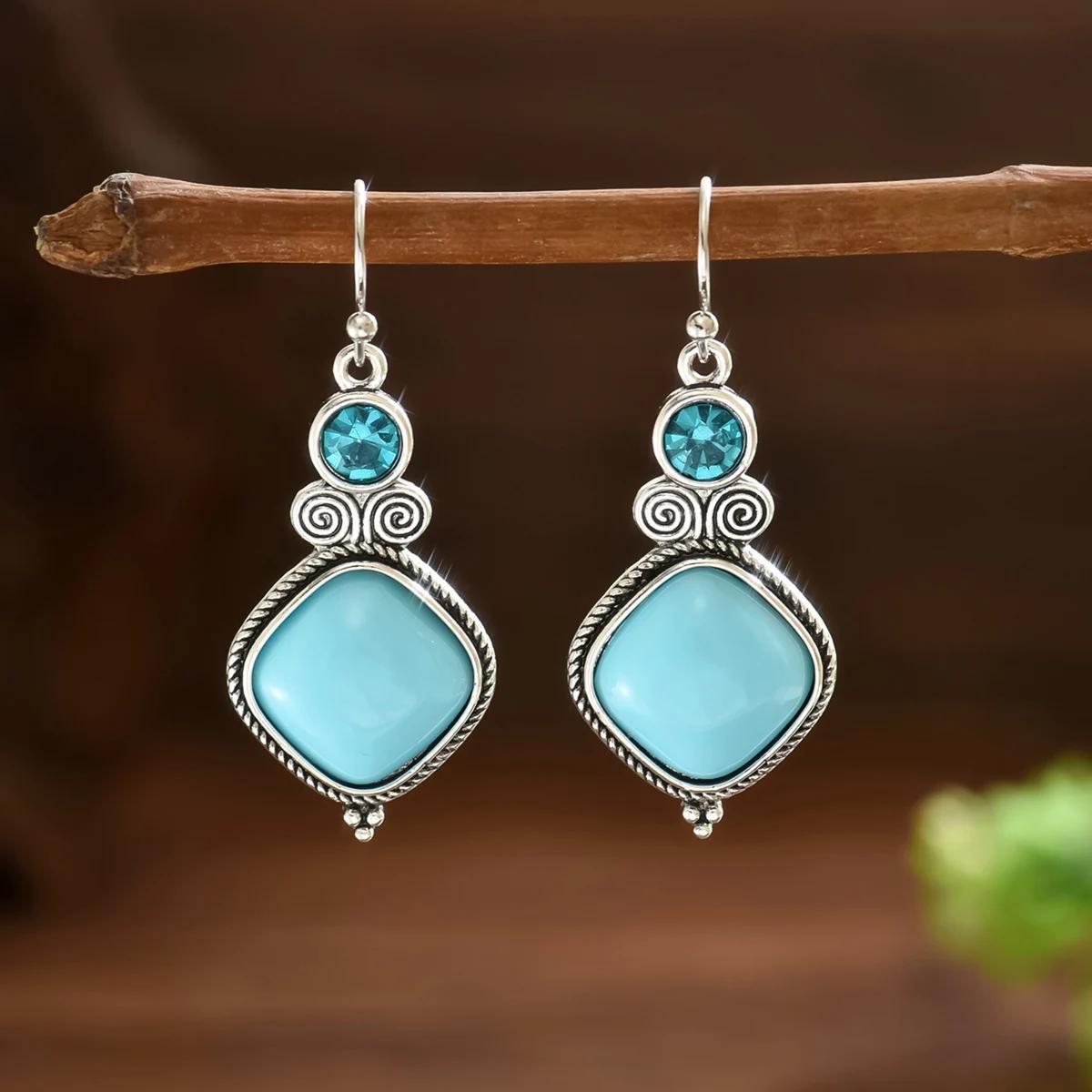 TEMU Boucles d'Oreilles Vintage Boho pour Femmes avec Pendentif Ethnique Turquoise, Bijoux pour Fête de Plage, Cadeau