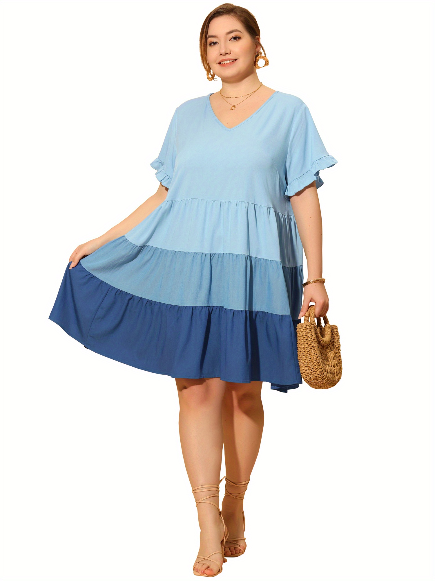 chinese dress ladies Plustrong Womens Square Neck Tiered Babydoll Shift Dress Puff Sleeve Flowy  Loose Casual Summer Mini Dress(Light Blue,S) at Amazon Women's Clothing  store main image 1