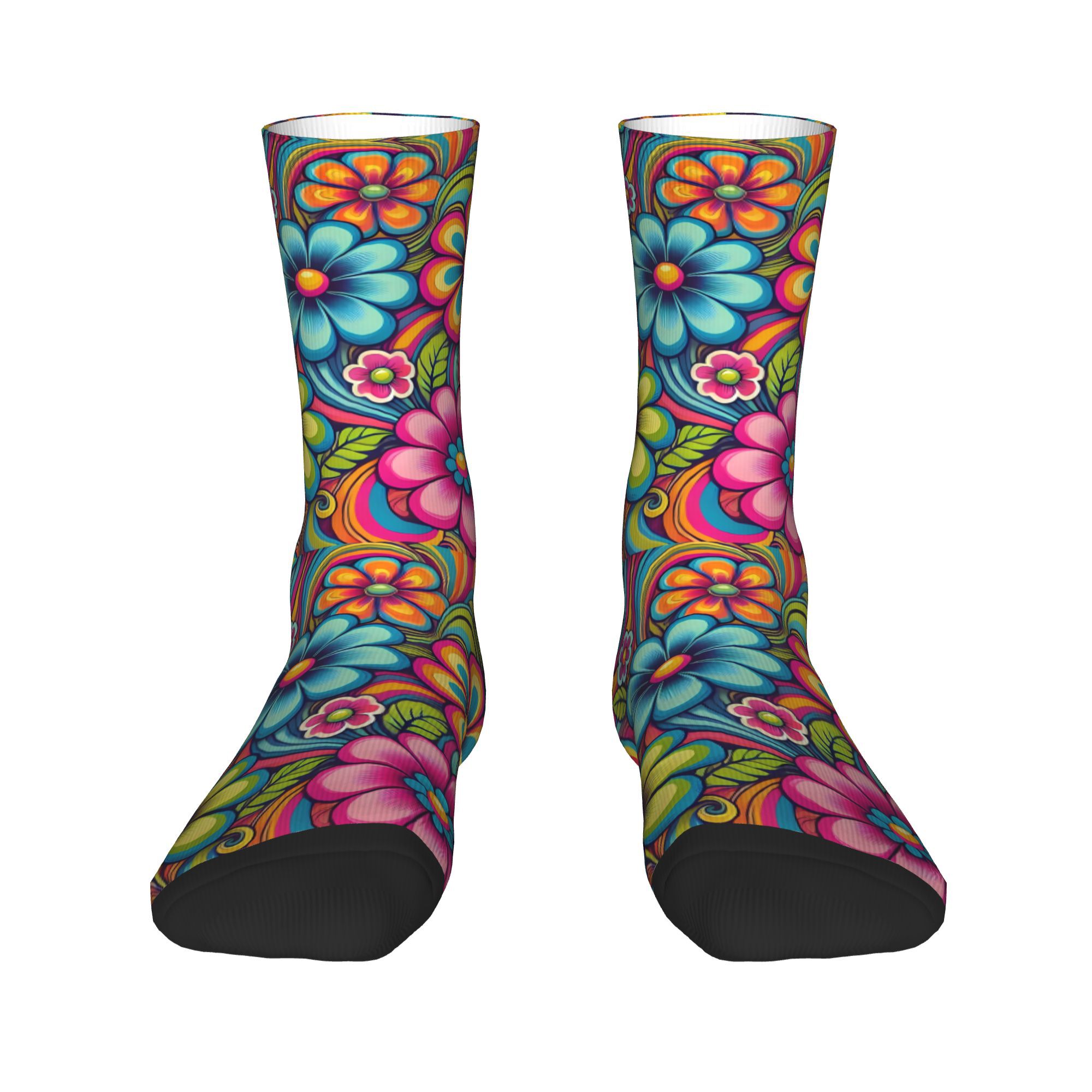 TEMU A Pair Of Unique Socks With A Hippie-style Floral Pattern, Suitable For Men And Women