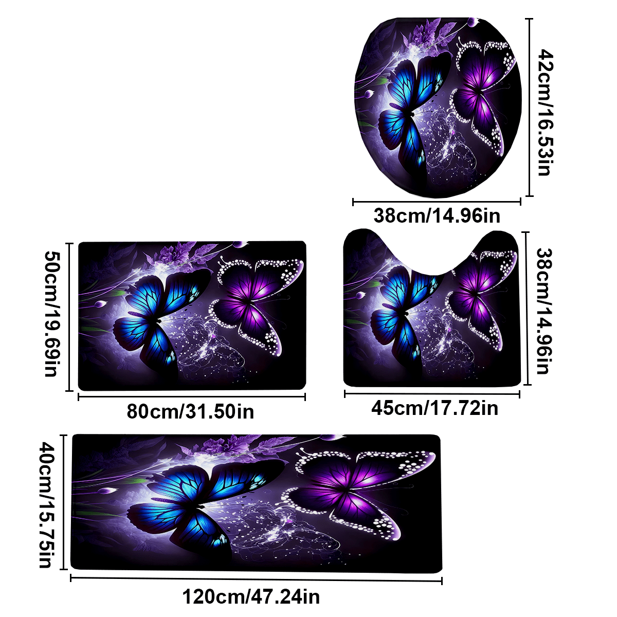 Image of 4pcs/ Set Purple Printed Bathroom Protective Pad Set, Non-slip Bathroom Mat, Flannel Bathroom Mat, Bathroom Floor Mat, Toilet Mat Universal Soft Comfortable, Home Decoration, Winter Decoration