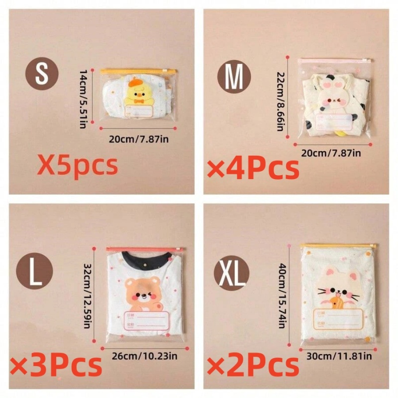 TEMU Paquete de 14 Bolsas con Cremallera de Animales de Dibujos Animados Adorables - Bolsas Organizadoras de Ropa/Bolsas para Usar/Bolsas Selladas