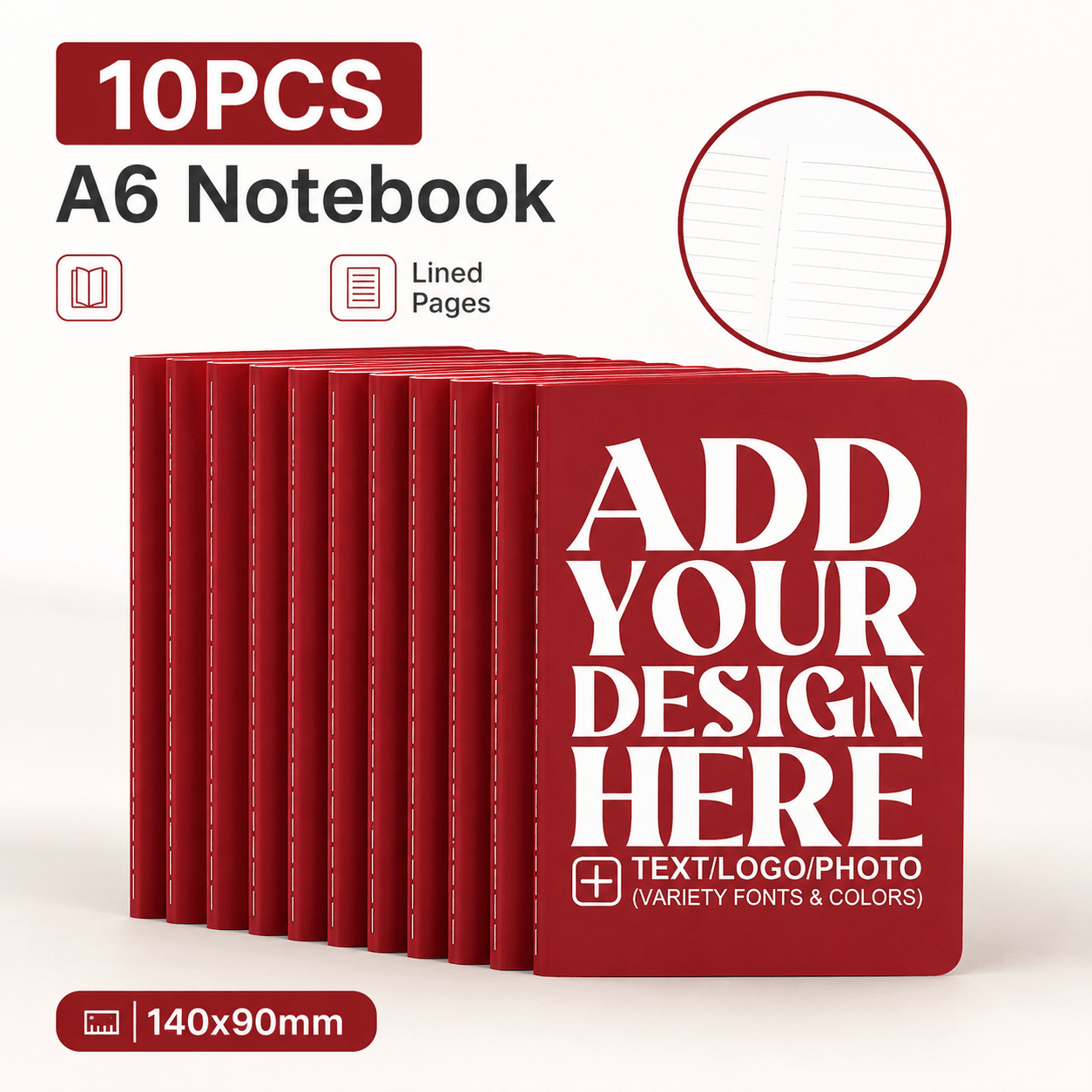 TEMU 10pcs Custom A6 Lined Notebooks, Personalized Pocket Journals, 140 X 90mm Thin Portable Memo Books For School, Office, Business Events, Party