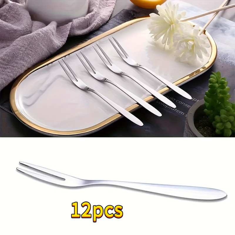 TEMU [stainless Steel Fruit Fork] 12pcs Stainless Steel Fruit Fork | Hotel Home Dessert Cake Mooncake Gift | Western Style Small Cake