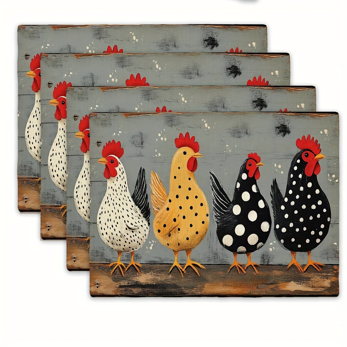 TEMU Juego de 4 Manteles Individuales de Lino, Estampado de Pollo Decorativo, Adecuados para Decoración de Comedor en Cocina, Mesa Familiar y Cenas,