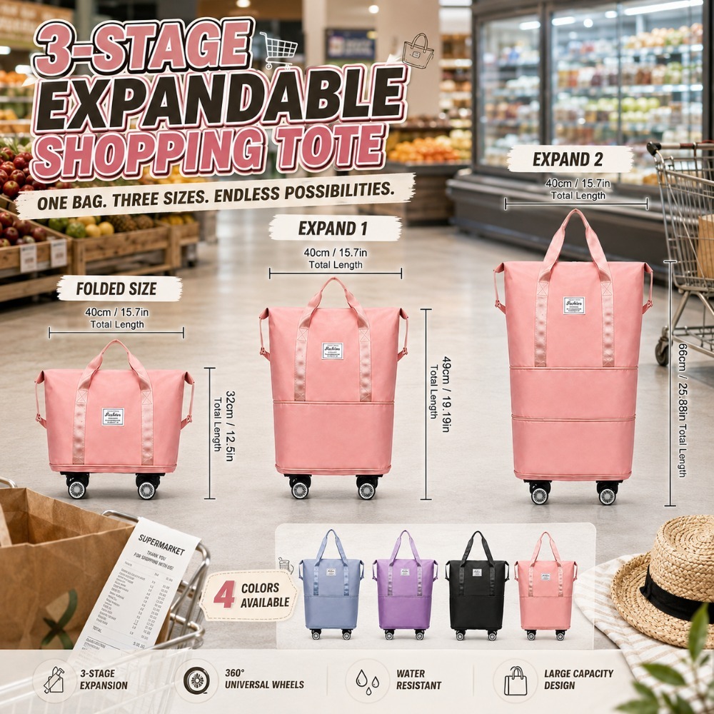 3 expandable wheeled luggage tote bag wear resistant portable handheld rolling bag reusable supermarket shopping cart bag multi purpose travel carry on bag Product details 5