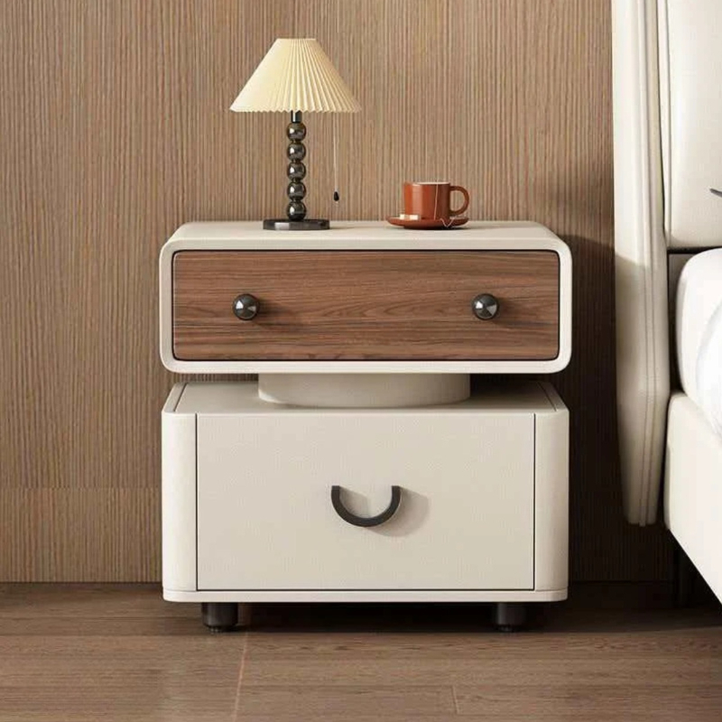 Modern 2-Drawer Solid Wood Nightstand – Featuring Rounded Corners, Ample Storage Space Adorned with Walnut Accents, Constructed with a Sturdy Wood Composite Structure, Easy to Assemble, Ideal for Small Bedrooms And Contemporary Decor