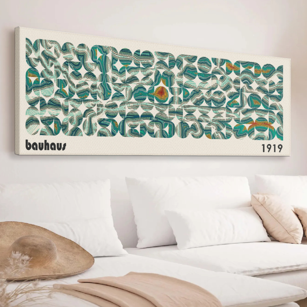 TEMU 2d Flat, 1pc, Framed, Wall Art, Large Wall Art, Green Abstract Geometric Pattern Canvas Print, Framed Pattern Wall Art For Bedroom, Living Room