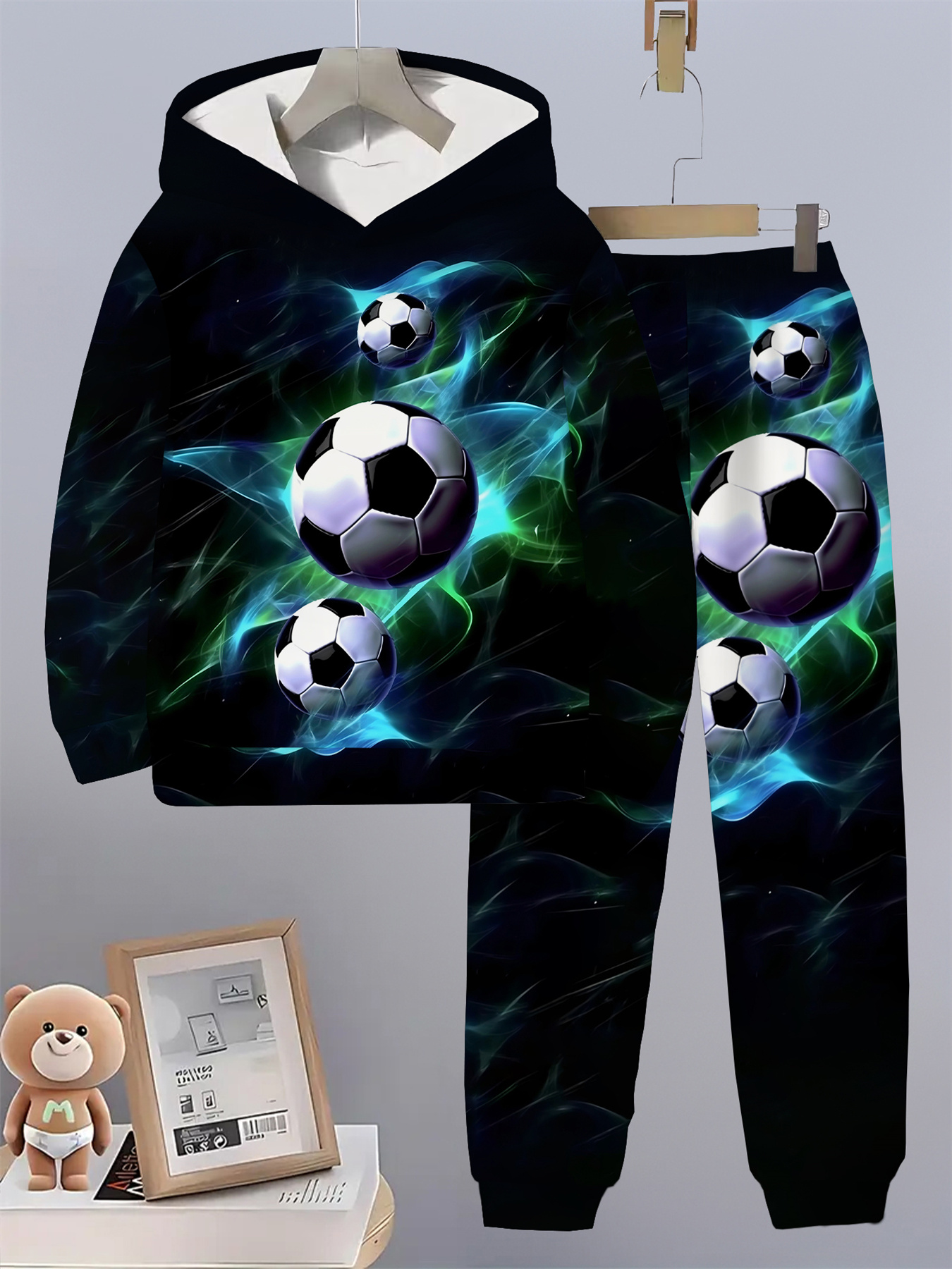 Jongens 2-delige Voetbal & Glow-in-the-Dark Hooded Sweatshirt & Broek Set