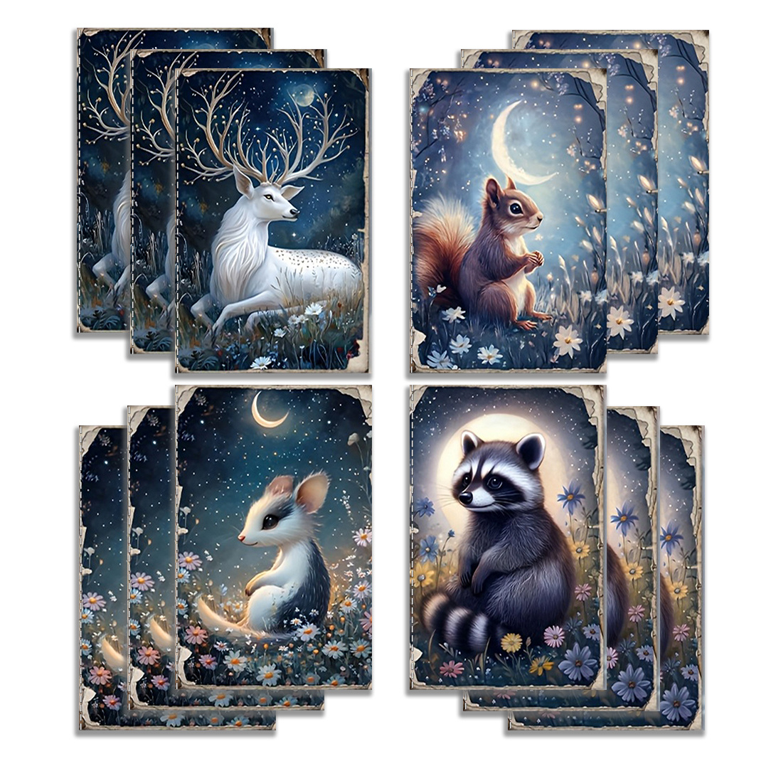 TEMU Lot de 12 carnets de poche, mini carnets, série d'illustrations d'animaux de sous un serein, convient pour un , des notes d'étude et des