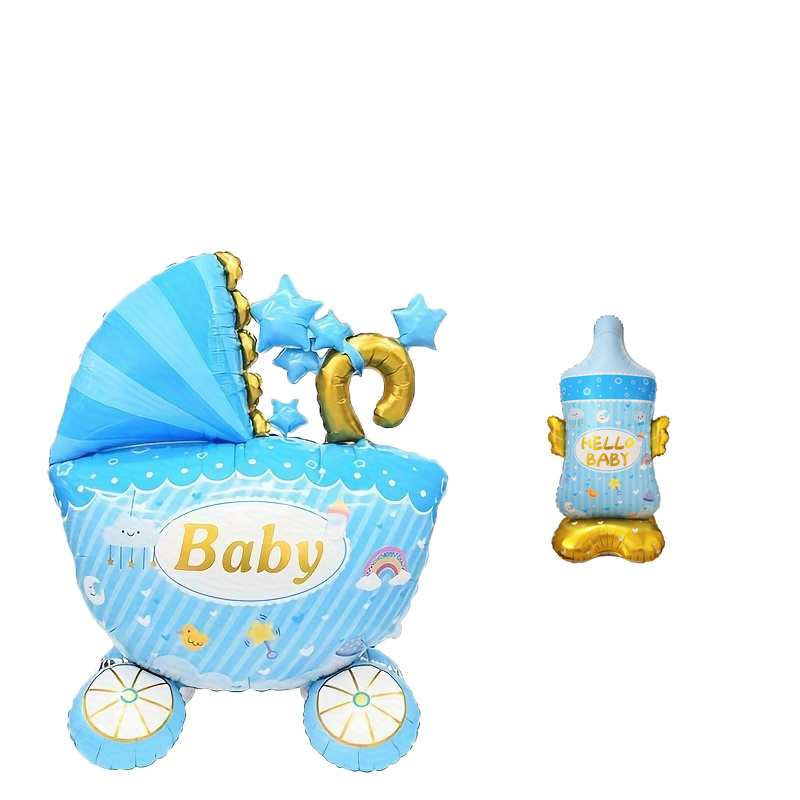 Image of 2pcs Of 55-inch Large Standing Red And Blue Small Car, Small Milk Bottle, Balloon, Foil Balloon, Decorations For Birthday, Confirmation, And Gender Reveal Parties For Christmas, Halloween