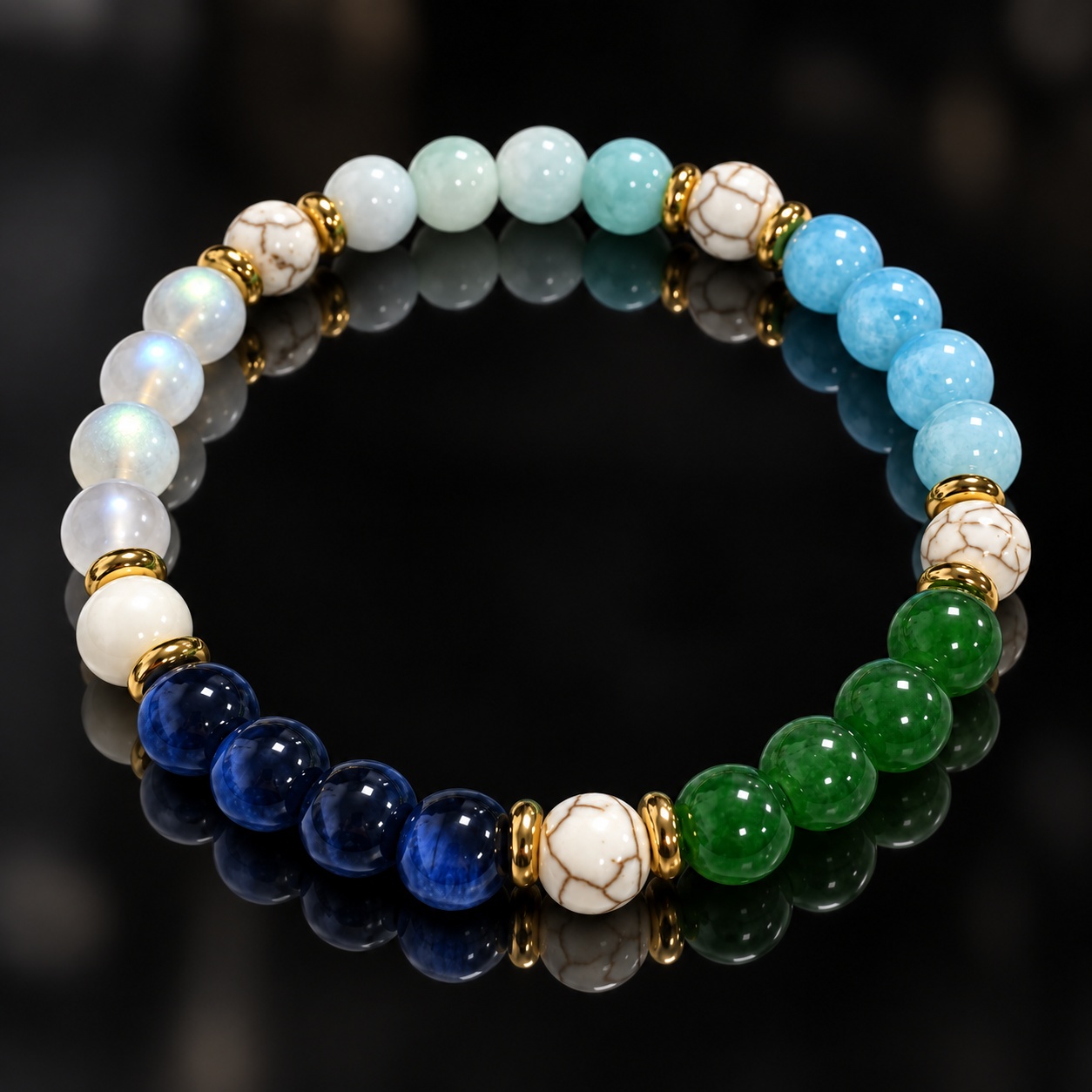 Handmade Blue Tiger's Eye & Moonstone Bead Bracelet, Prosperity Gift