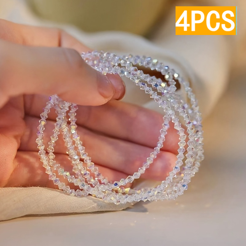 4pcs Women' Beaded Bracelets With Micro - Shimmering Beading Suitable For Daily Wear & Parties, Elegant Layering For Birthdays/christmas/thanksgiving Gifts, Stackable Minimalist Bracelet Chains