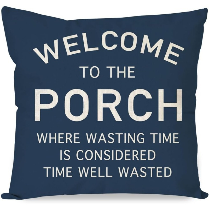 TEMU 1pc "welcome To " Rustic Decorative Throw Pillow Cover, Blue Farmhouse Cushion Cover For Outdoor Patio, Sofa Or Chair, With Zipper Closure,