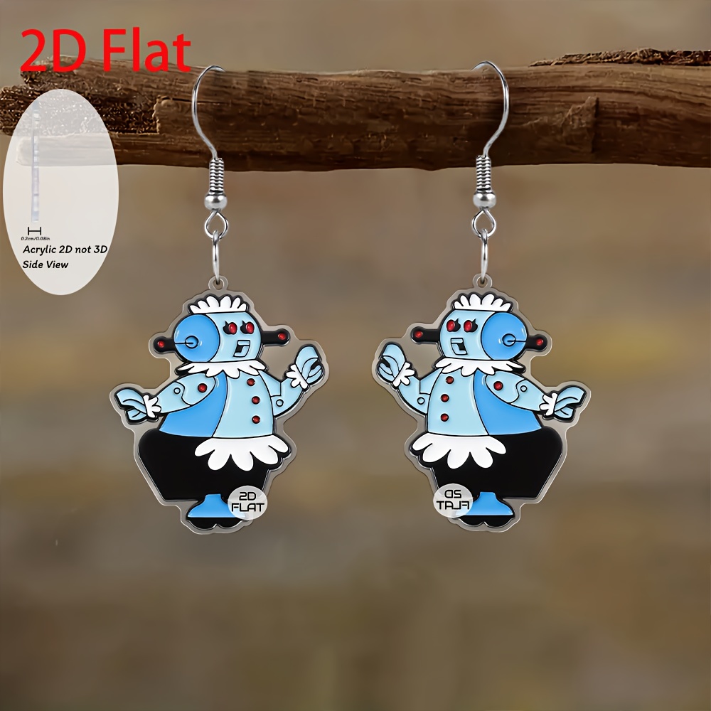TEMU 2d Flat, 2d Flat Pair Of Acrylic 2d Flat Earrings, Robot Maid Pendant Earrings, Fashion Jewelry, Party Gifts, Holiday Gifts , 2d Flat