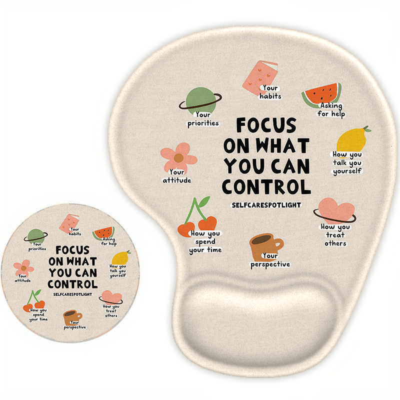 TEMU 1 Set, Ergonomic Mouse Pad With Wrist Support, Includes Coaster Set, Text Pattern, Mouse Pad With Wrist Rest, Non-slip Base, Comfortable For