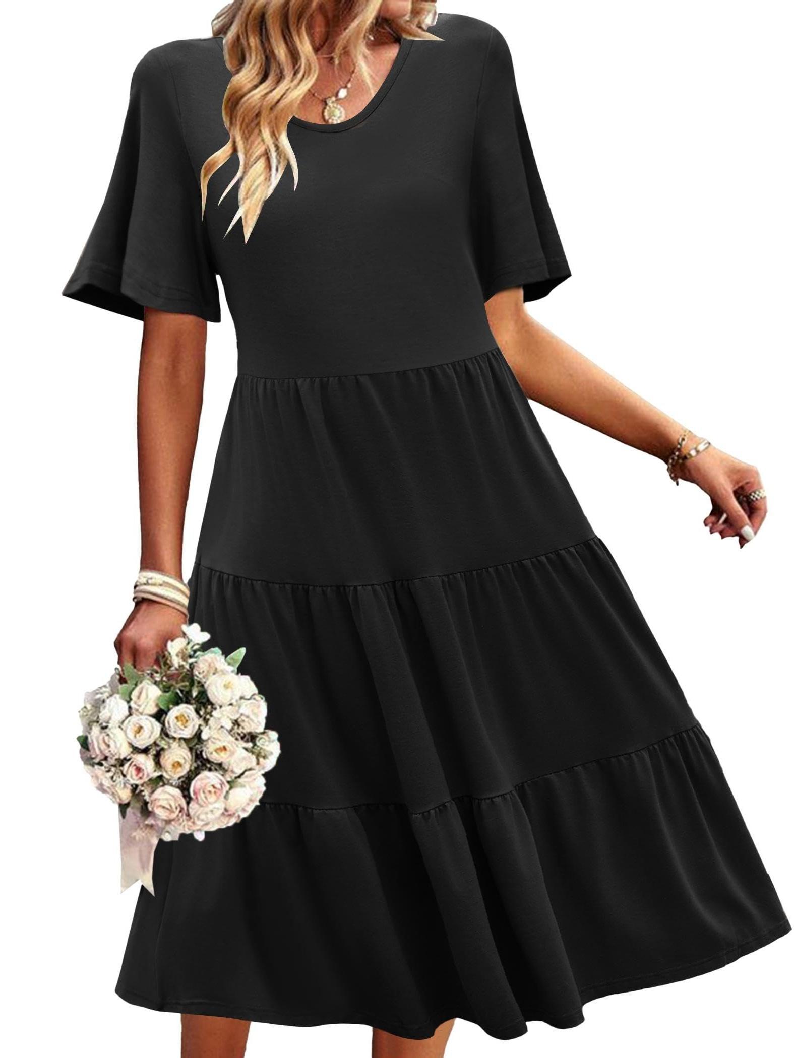 sleeveless flowy maxi dress PRETTYGARDEN Womens Summer Puff Short Sleeve Maxi Dress Square Neck Sm