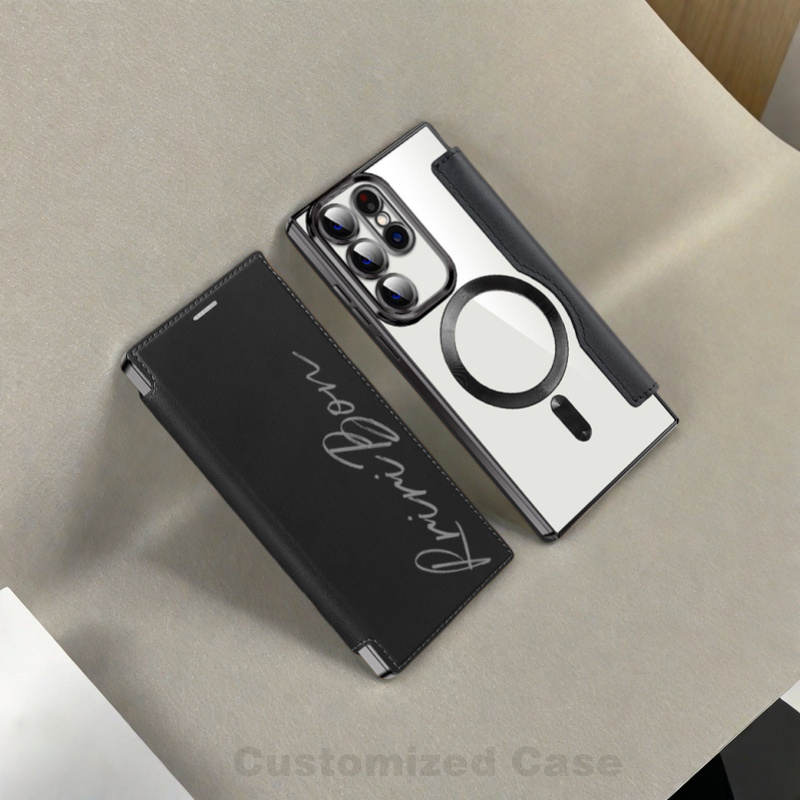 TEMU Phone Case - Phone Case Diy Custom Name Flip Faux Leather Pattern Phone Case For Galaxy S25ultra S24ultra S23ultra S22ultra