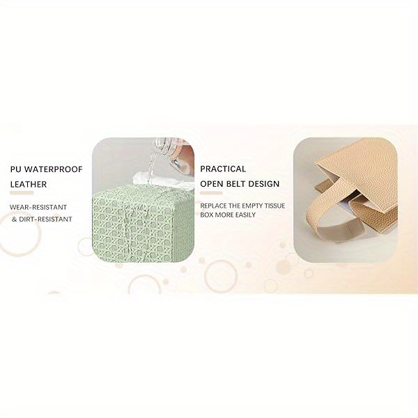 2 pack tissue box cover square   leather tissue holder decorative facial tissue cube paper organizer dispenser for bathroom night stands desk car   matte   grain Product details 3
