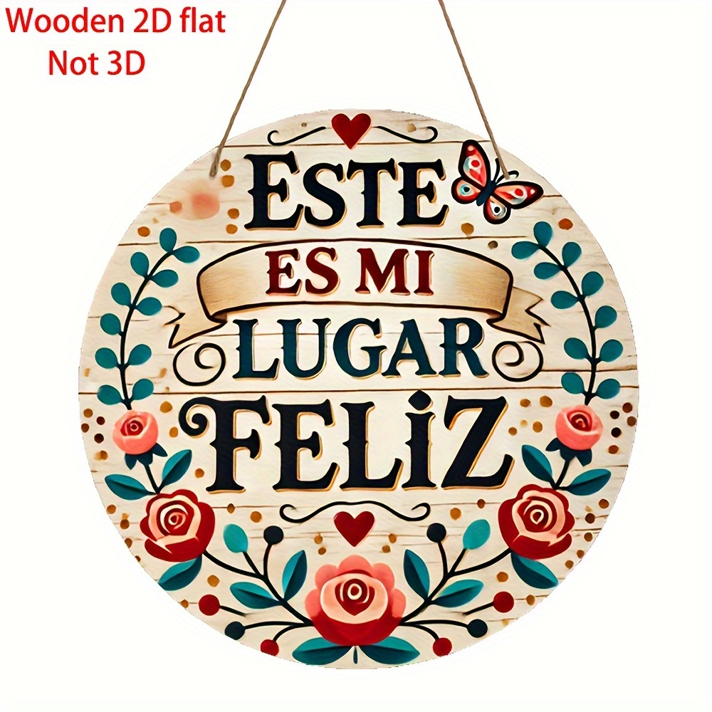 TEMU Letrero de Madera 2D " Es " con Diseño Floral y Mariposas, Decoración Elegante para Hogar, Casa Rústica | en Pared | Letrero Duradero, Español,