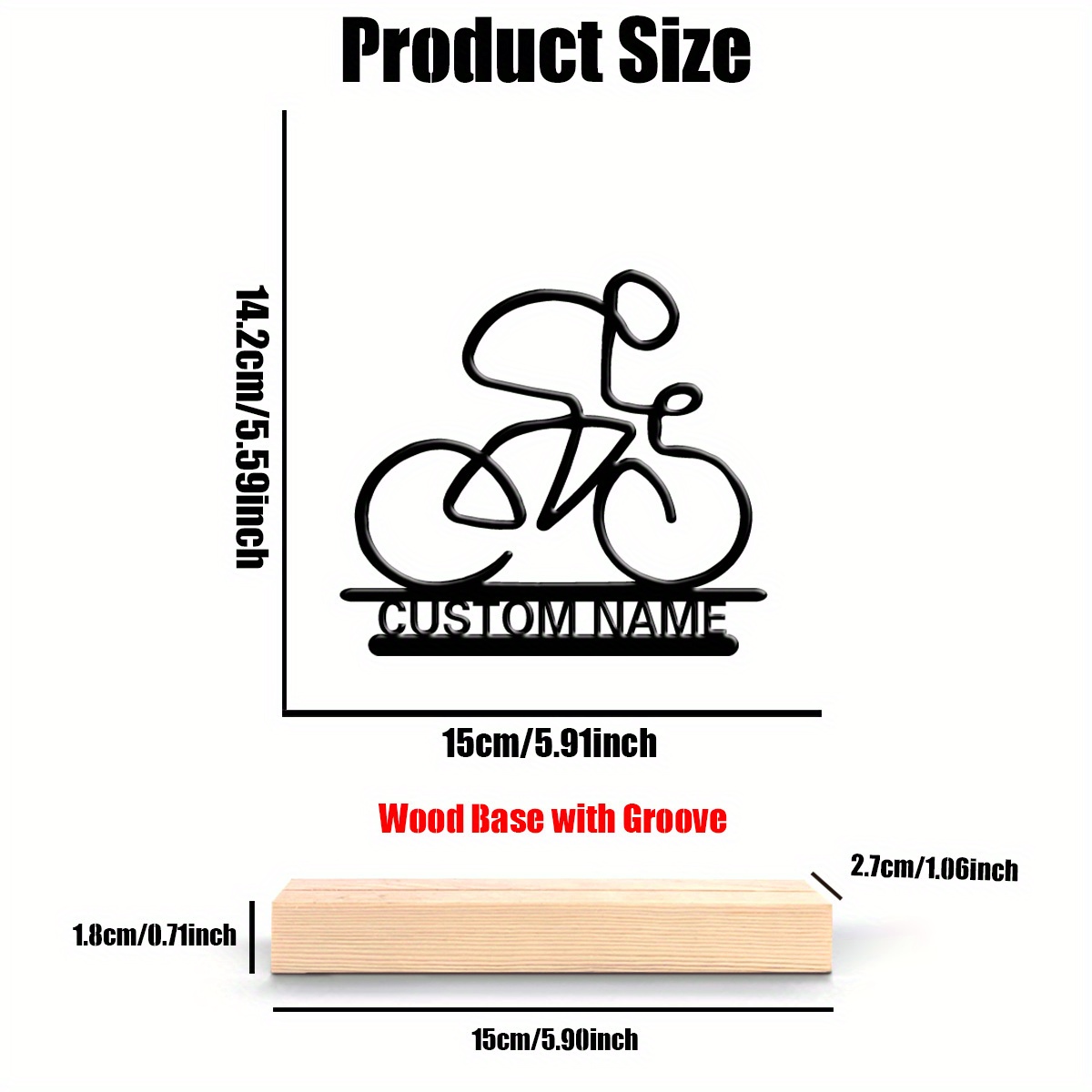 TEMU 1 Customizable Bicycle Metal Art Piece With Wooden Base - Personalized Name Option, Vintage-style Desktop Decoration, Ideal For Cycling