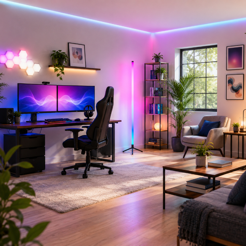 TEMU Lámpara de pie inteligente RGB de color LED por USB, control remoto, iluminación con musical, función de temporizador, para , dormitorio, de