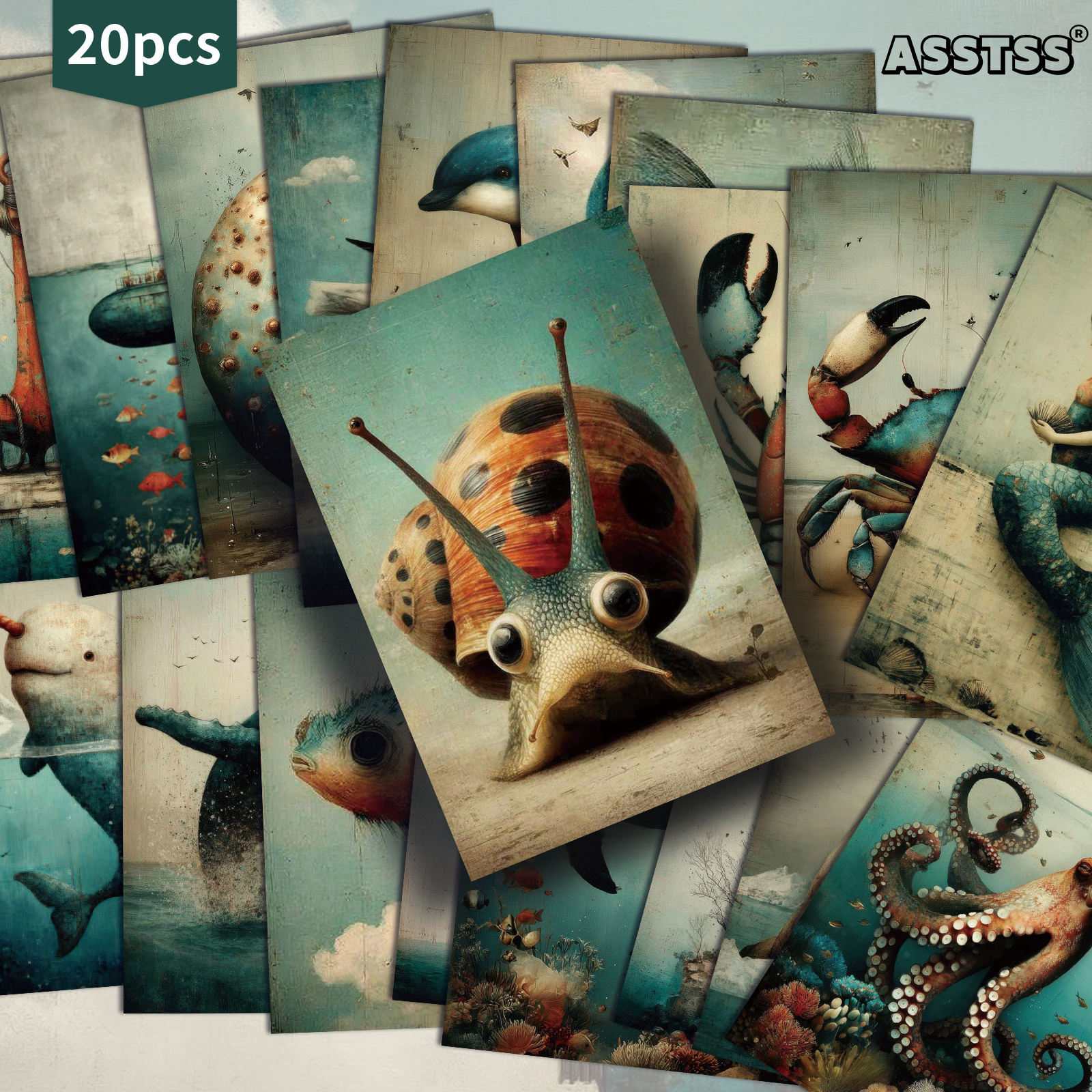 TEMU 20pcs Asstss (package/box) Suitable For Junk Journaling Vintage Sea Creatures Postcards - 4x6 Retro Pinup Marine Cards With Classic Nautical