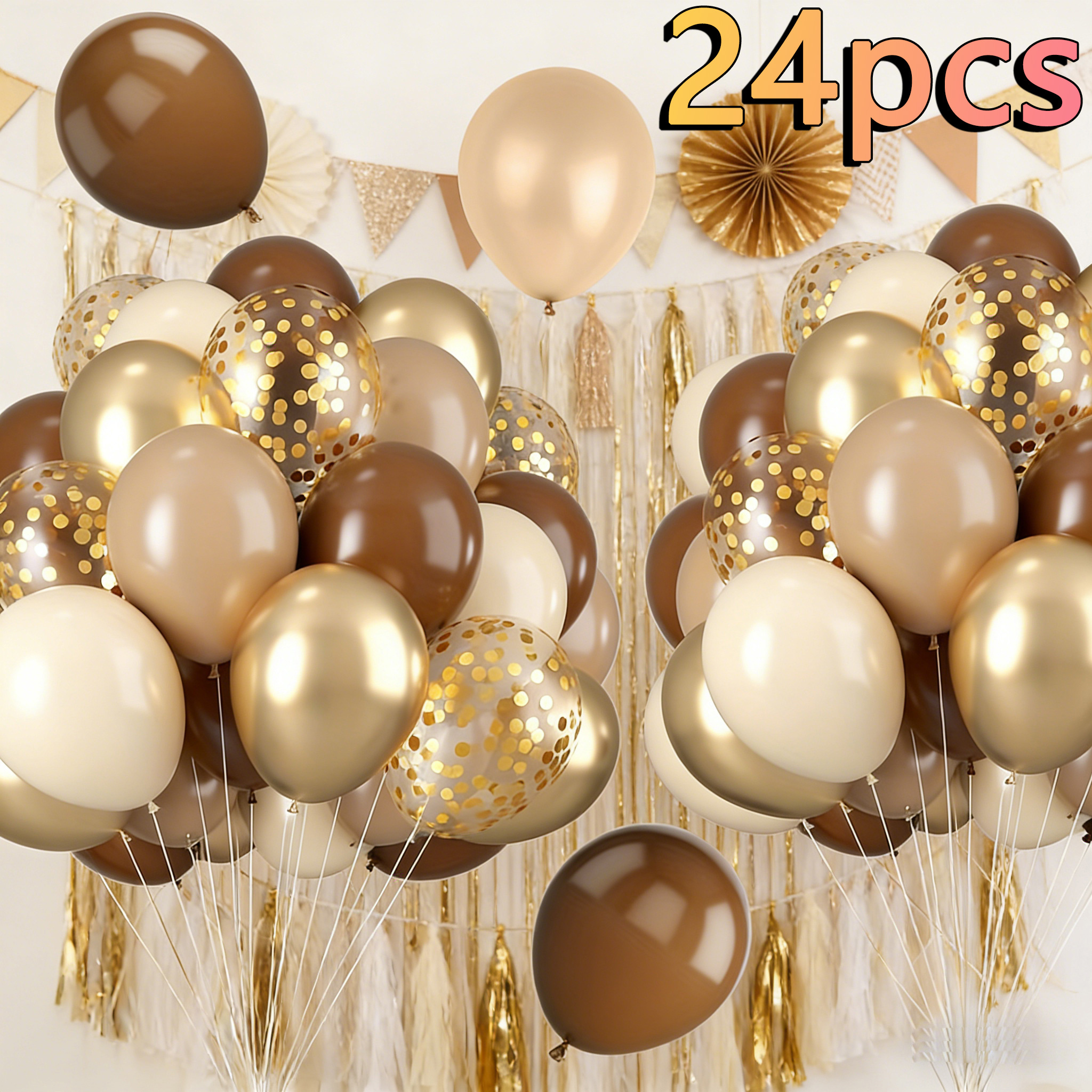 TEMU 24 globos marrones y dorados, globos de látex neutros de 10 pulgadas en colores café , , crema, beige, arena y nude, globos de látex con , para