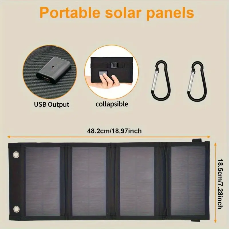 1pc 20w portable solar panel - usb-powered outdoor power bank with 4 usb ports, compact & lightweight design for camping, travel, home use - solar phone charger, camper accessories, solution, durable solar panel Product details 6