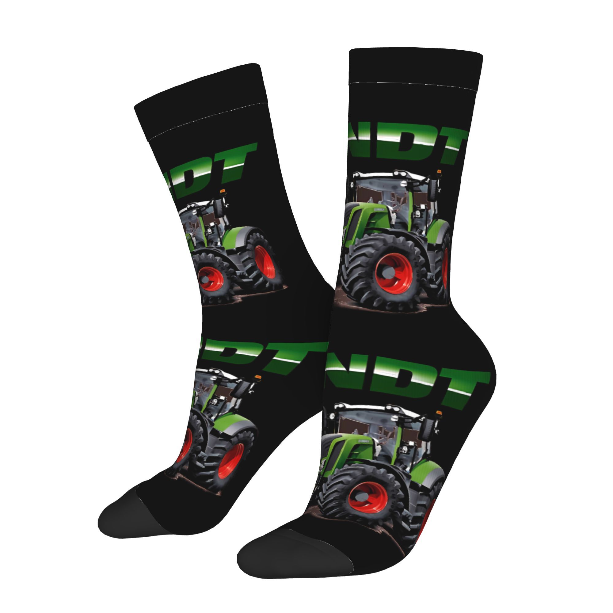 TEMU Green Farm Tractor Sock Printed Men's Polyester Sock - Black 2d Print Design