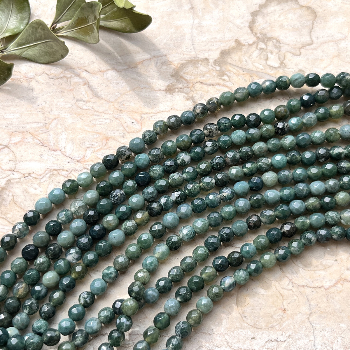 TEMU Natural Moss Agate Beads 4mm, Sparkling Loose Beads For Bracelet Necklace Earring Making, Natural Stone Jewelry Making Supplies, Beading Craft