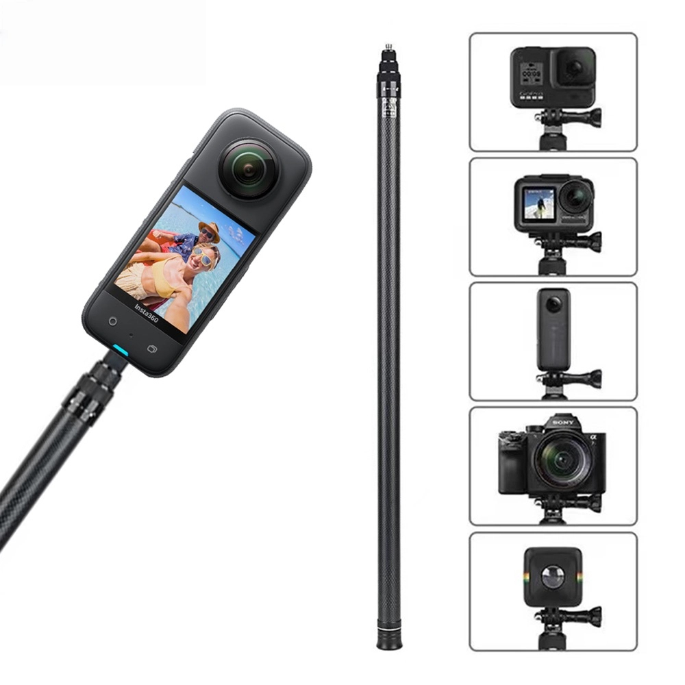 E-shop Carbonfaser-Selfie-Stick ausziehbarer Stab für Action-Kameras, unsichtbares Design für 360°-Aufnahmen, Reise-Vlogging Outdoor-Sport, kompatibel